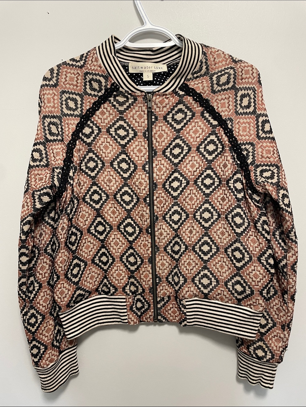 saltwater LUXE Pink and Black Diamond-Print Bomber Jacket